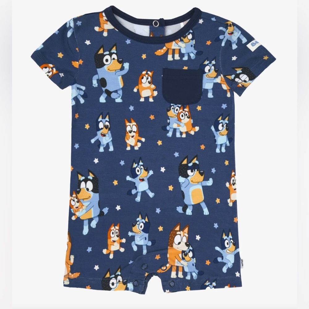 Little Sleepies Bluey Dance Mode Pocket Shorty Romper NWT 12-18 months